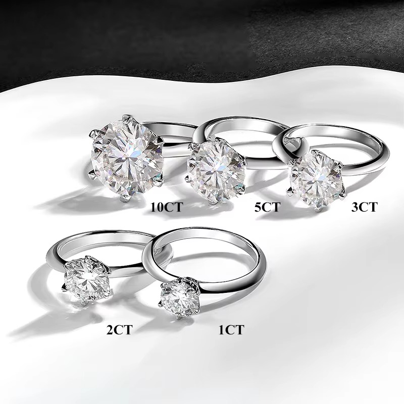 Women's 0.5/1/2/3/5/10 Carat Exquisite White Moissanite Six-Clawed Ring